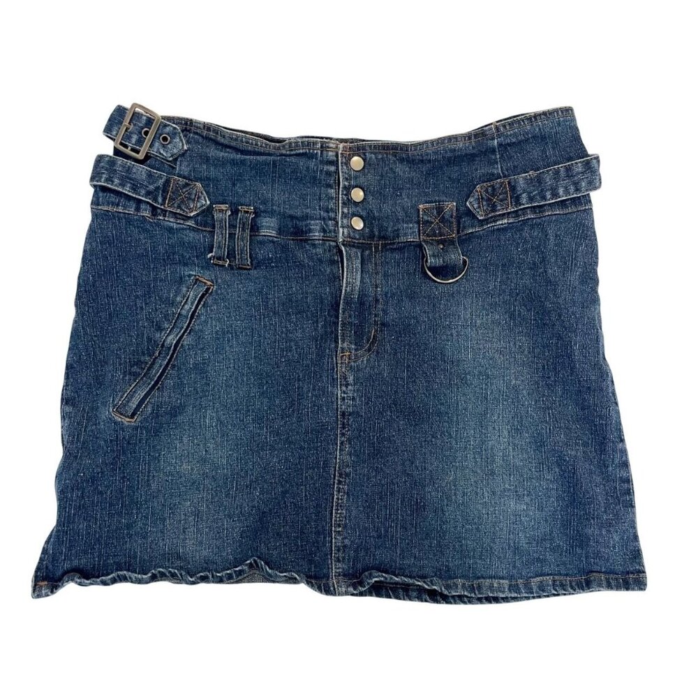 Vintage Lips Y2K‎ Medium Wash Denim Buckle Mini Jean Skirt Bratz - Size 14